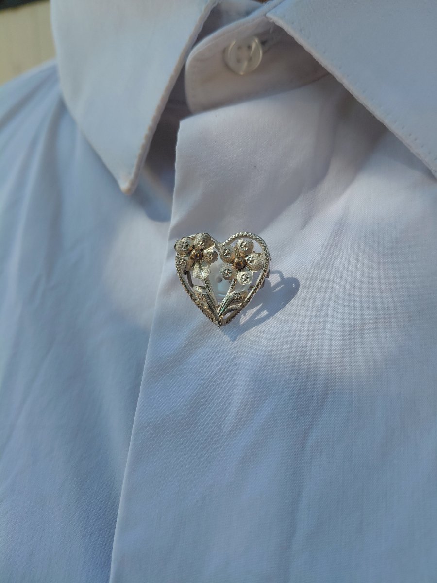 Bouton De Plastron En Argent en forme de coeur -photo-2