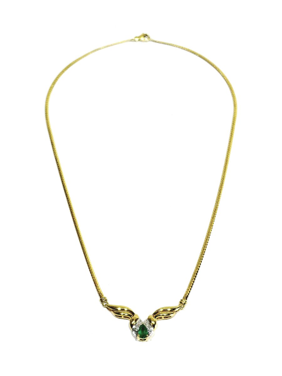 Collier En Or Jaune, Emeraude Et Diamants -photo-3