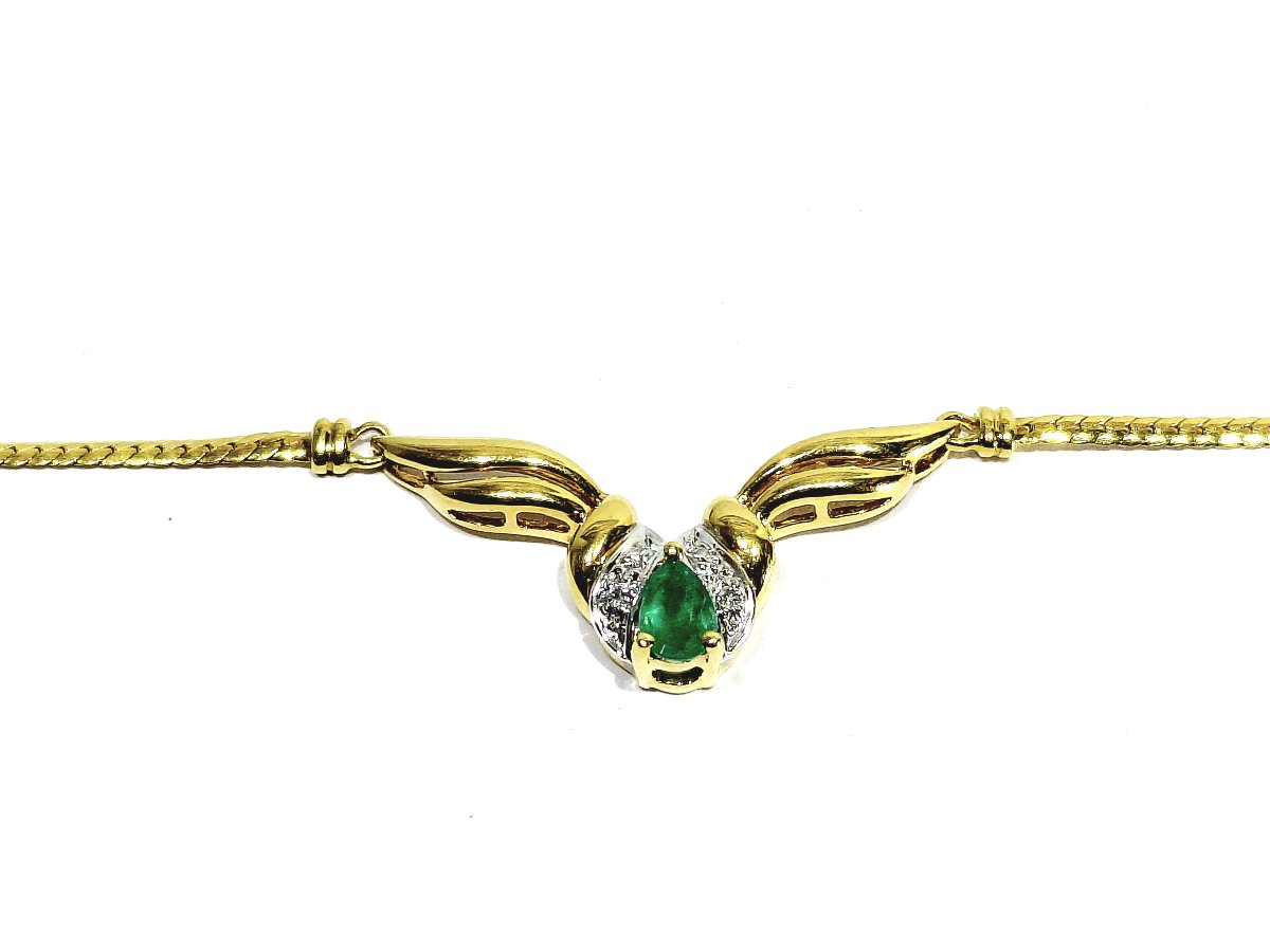 Collier En Or Jaune, Emeraude Et Diamants -photo-4