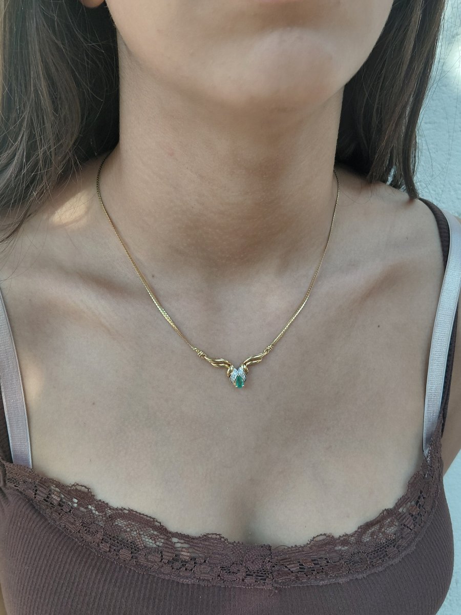 Collier En Or Jaune, Emeraude Et Diamants -photo-7