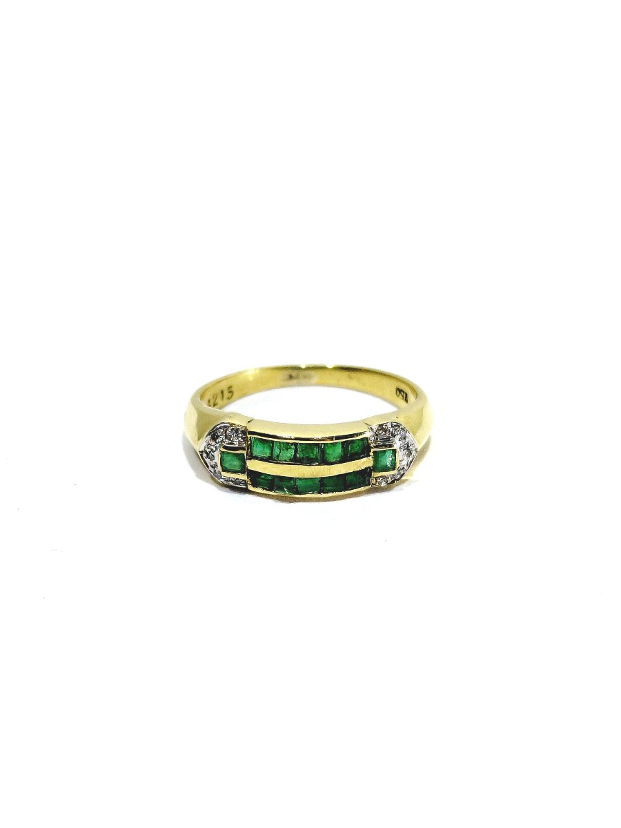 Bague Or Jaune, Diamants Et Émeraudes -photo-3