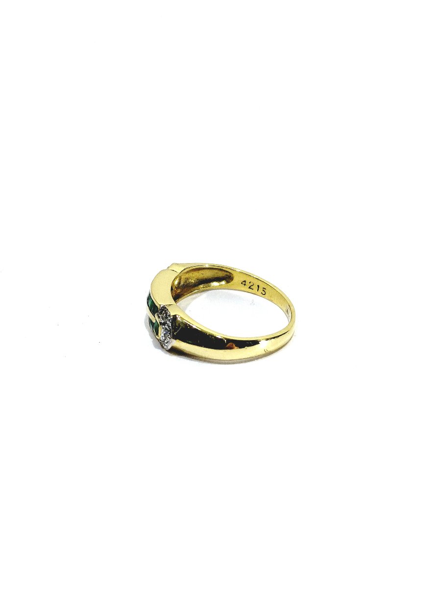 Bague Or Jaune, Diamants Et Émeraudes -photo-4