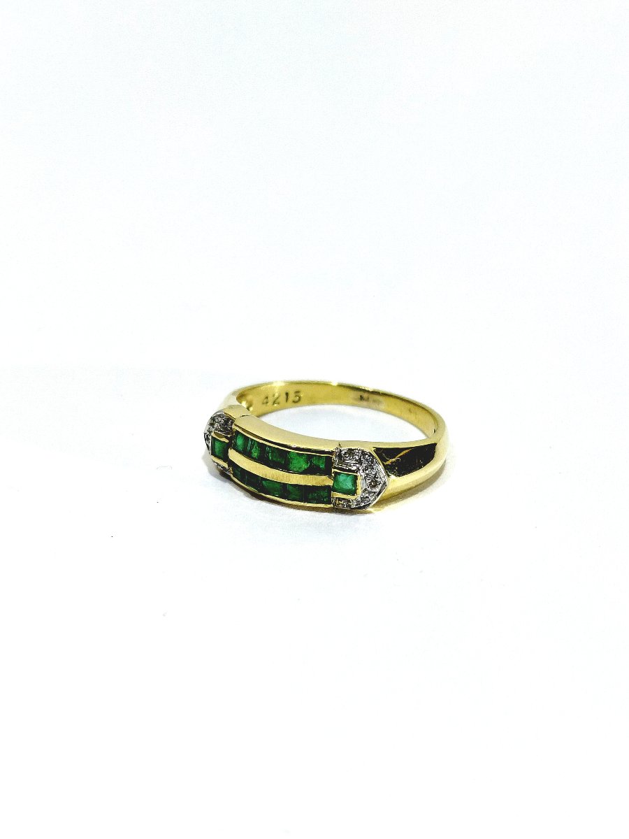 Bague Or Jaune, Diamants Et Émeraudes -photo-1