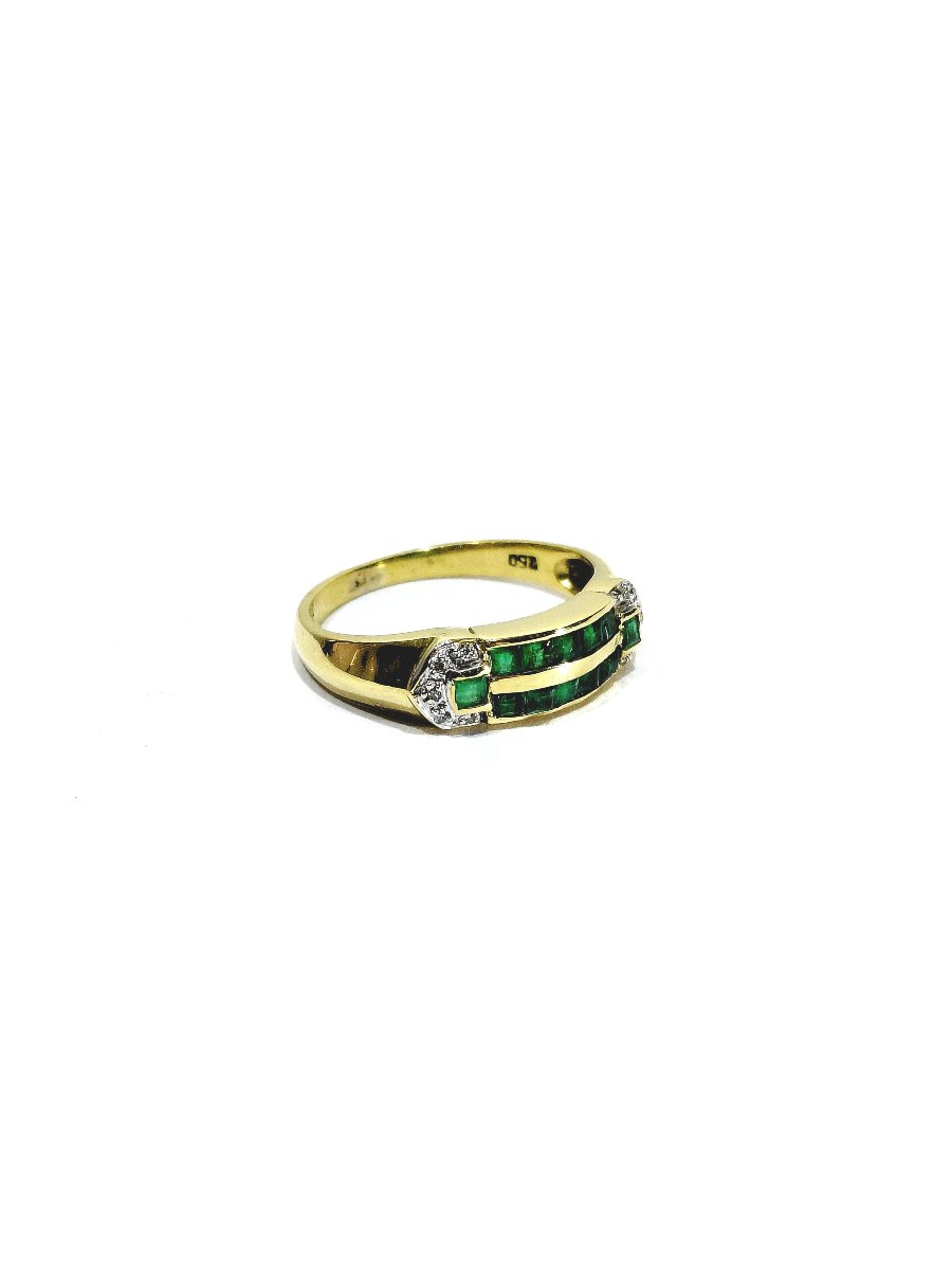 Bague Or Jaune, Diamants Et Émeraudes -photo-2