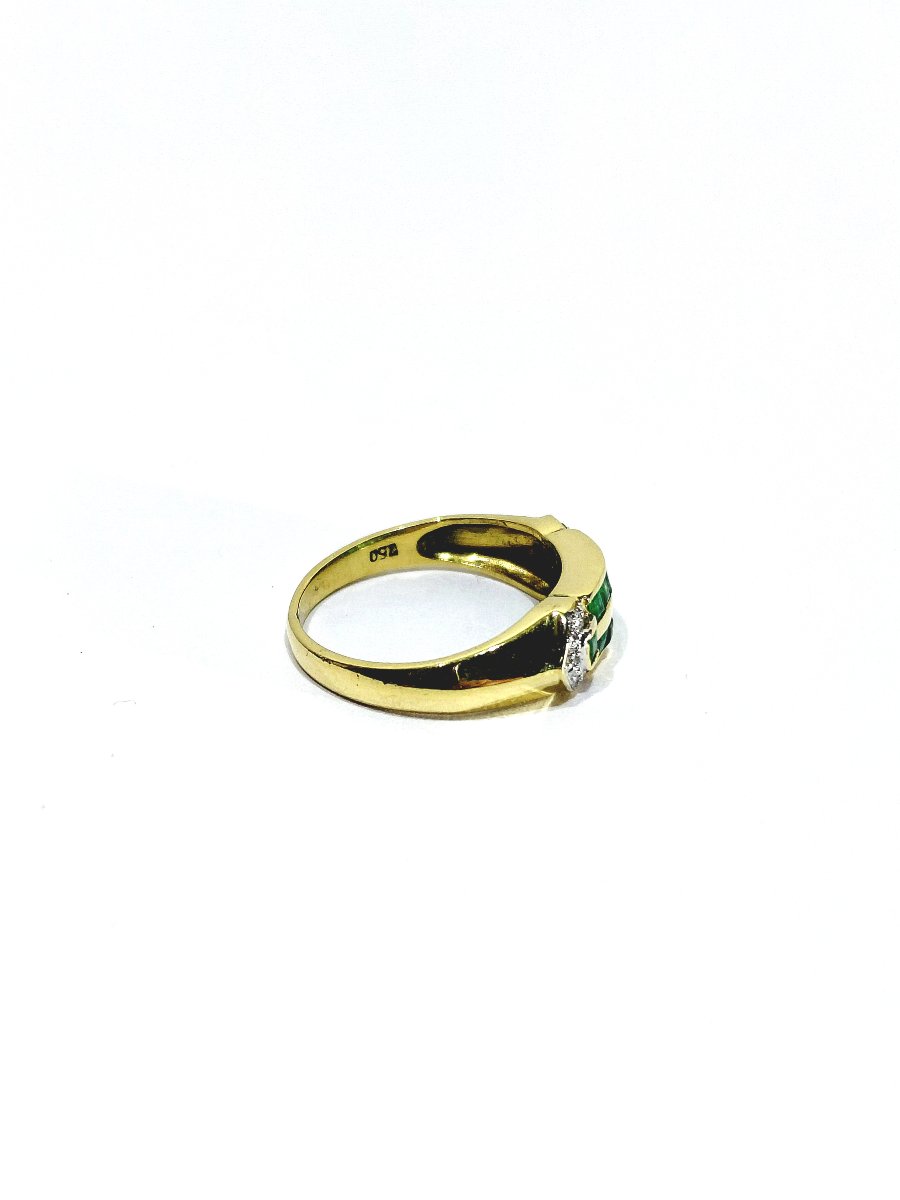 Bague Or Jaune, Diamants Et Émeraudes -photo-3