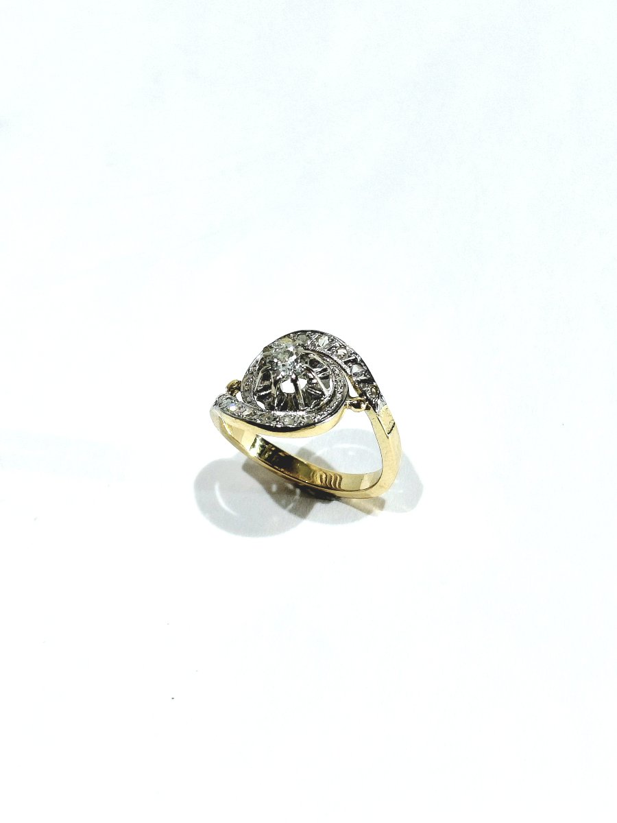 Bague tourbillon en or jaune, blanc et diamants -photo-5