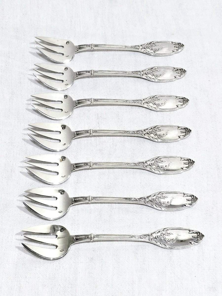 EUGÈNE LEFEBVRE - FOURCHETTES À HUÎTRES EN ARGENT MASSIF -photo-3