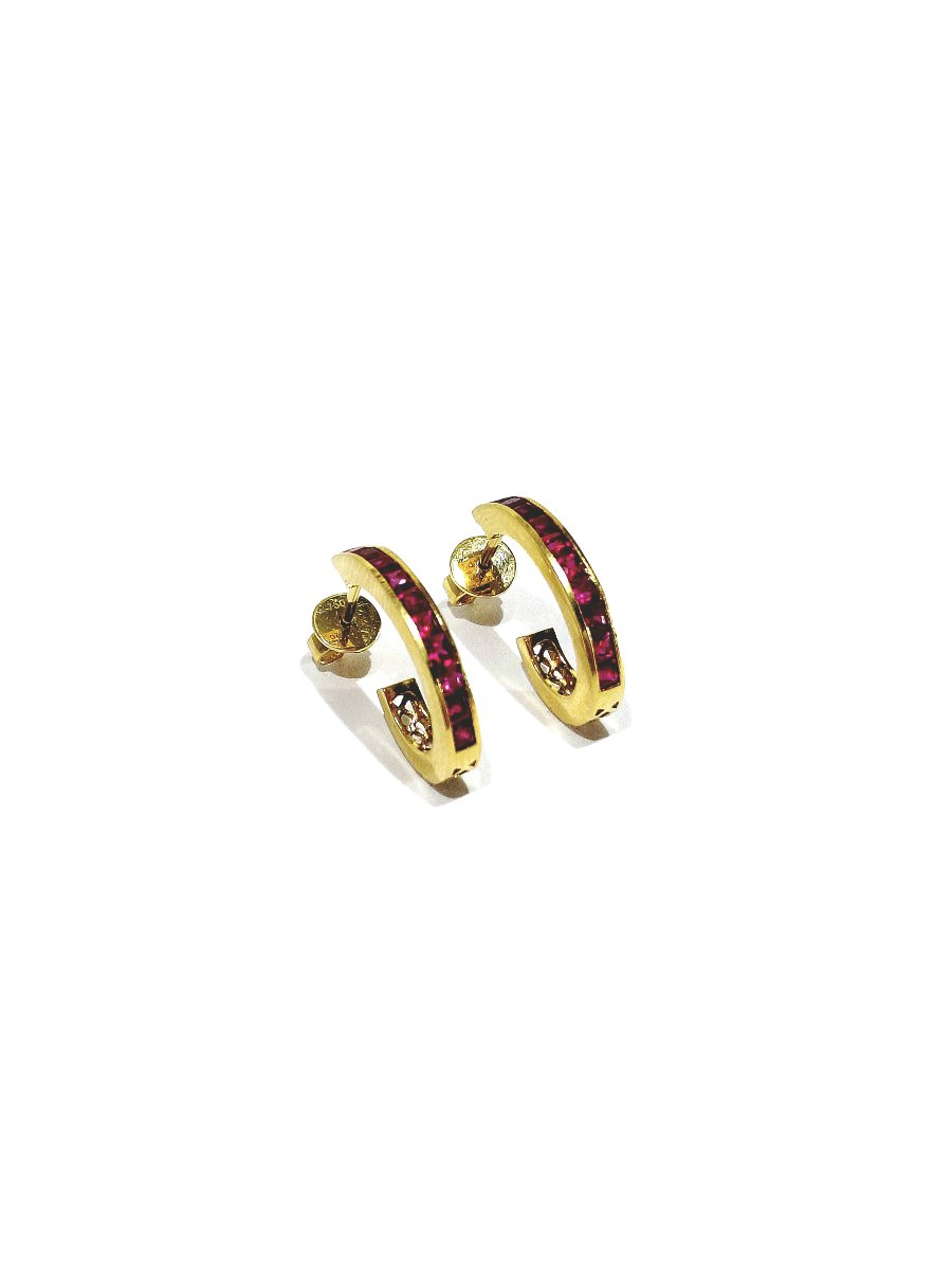 Paire de boucle d’oreille or et rubis-photo-2