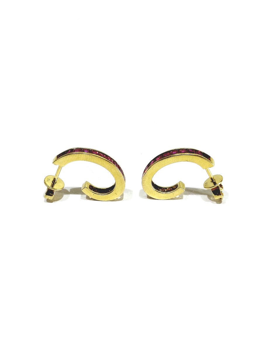 Paire de boucle d’oreille or et rubis-photo-3