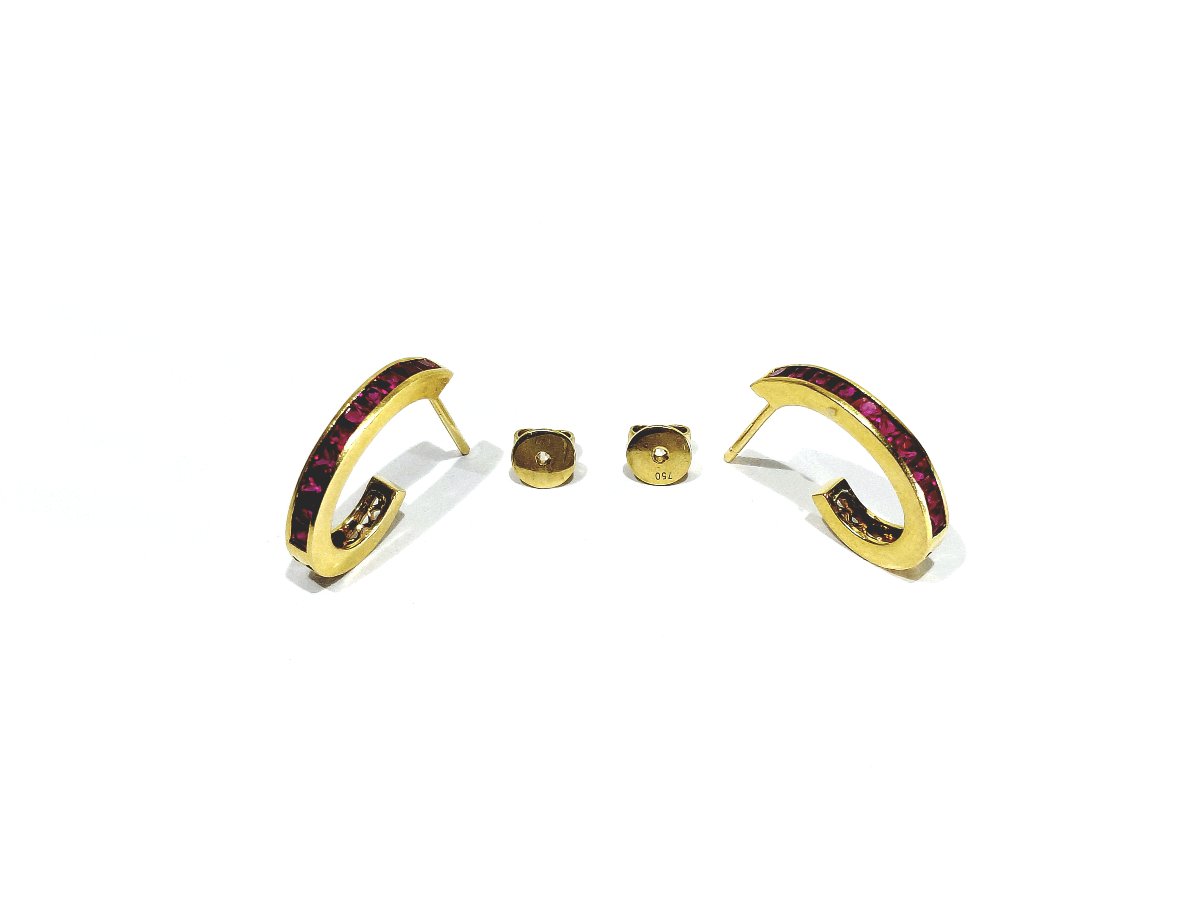 Paire de boucle d’oreille or et rubis-photo-4