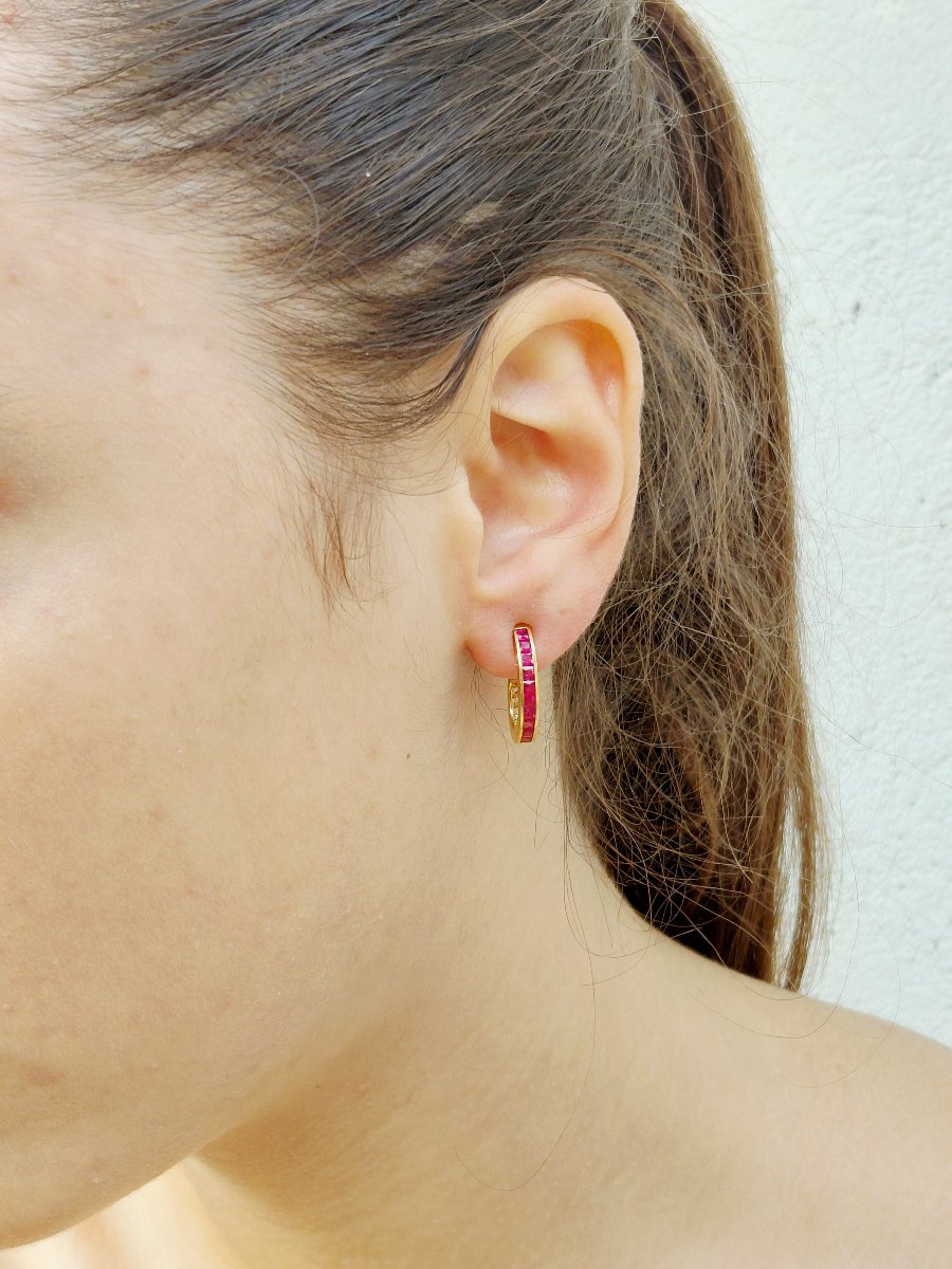 Paire de boucle d’oreille or et rubis-photo-6