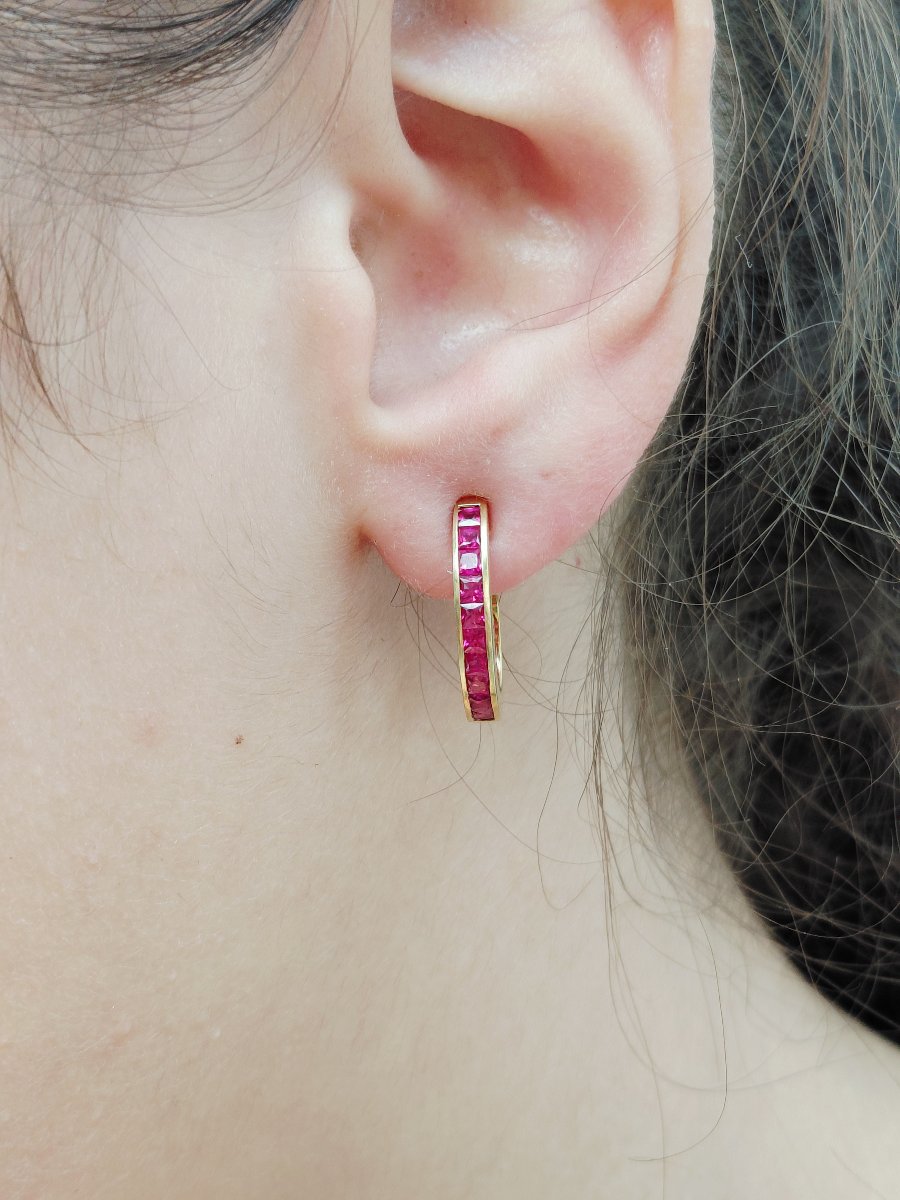 Paire de boucle d’oreille or et rubis-photo-7