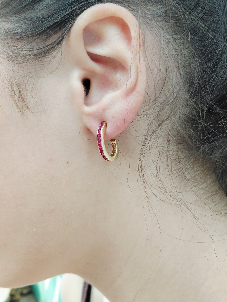 Paire de boucle d’oreille or et rubis-photo-8