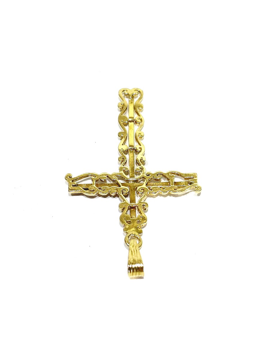 Pendentif croix en or jaune ajouré-photo-3