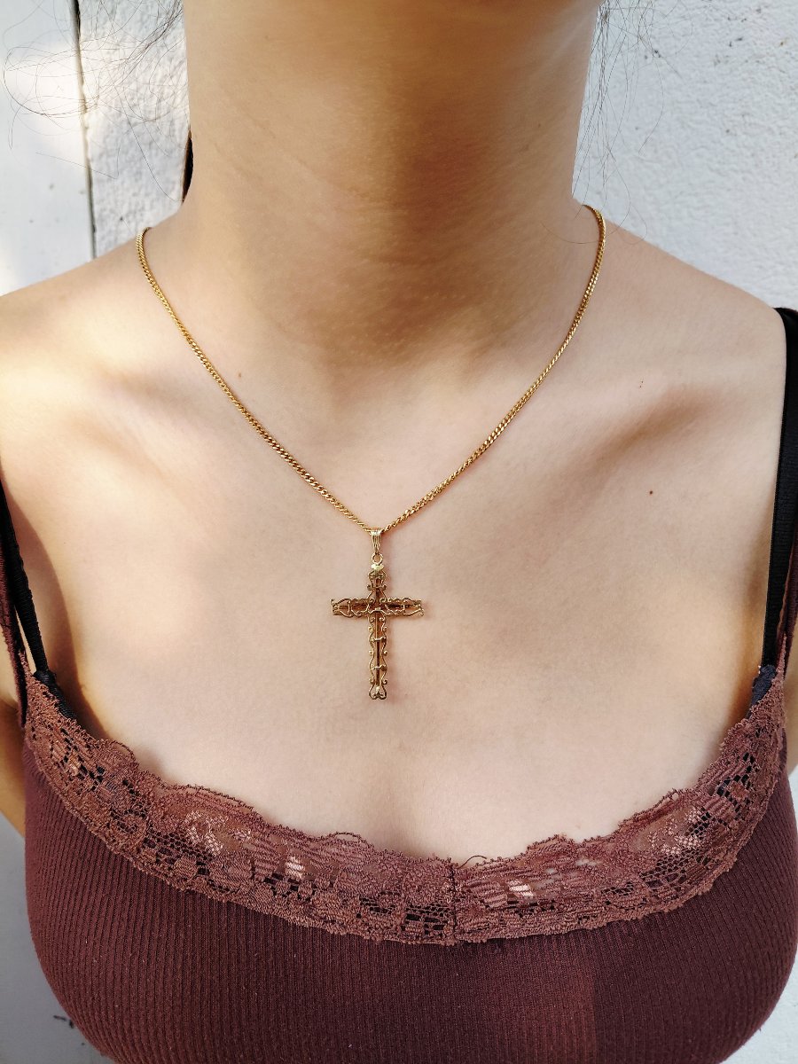 Pendentif croix en or jaune ajouré-photo-6