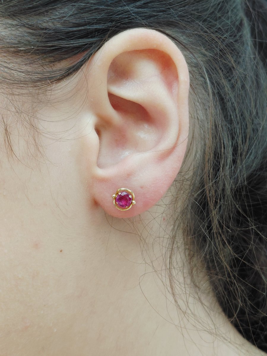Pair Of Gold And Ruby Earrings -photo-7