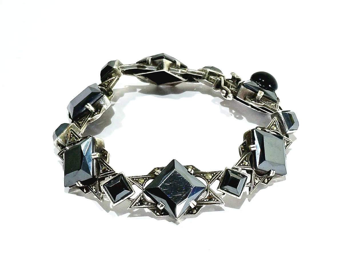 Silver, Onyx, And Marcassite Bracelet -photo-2