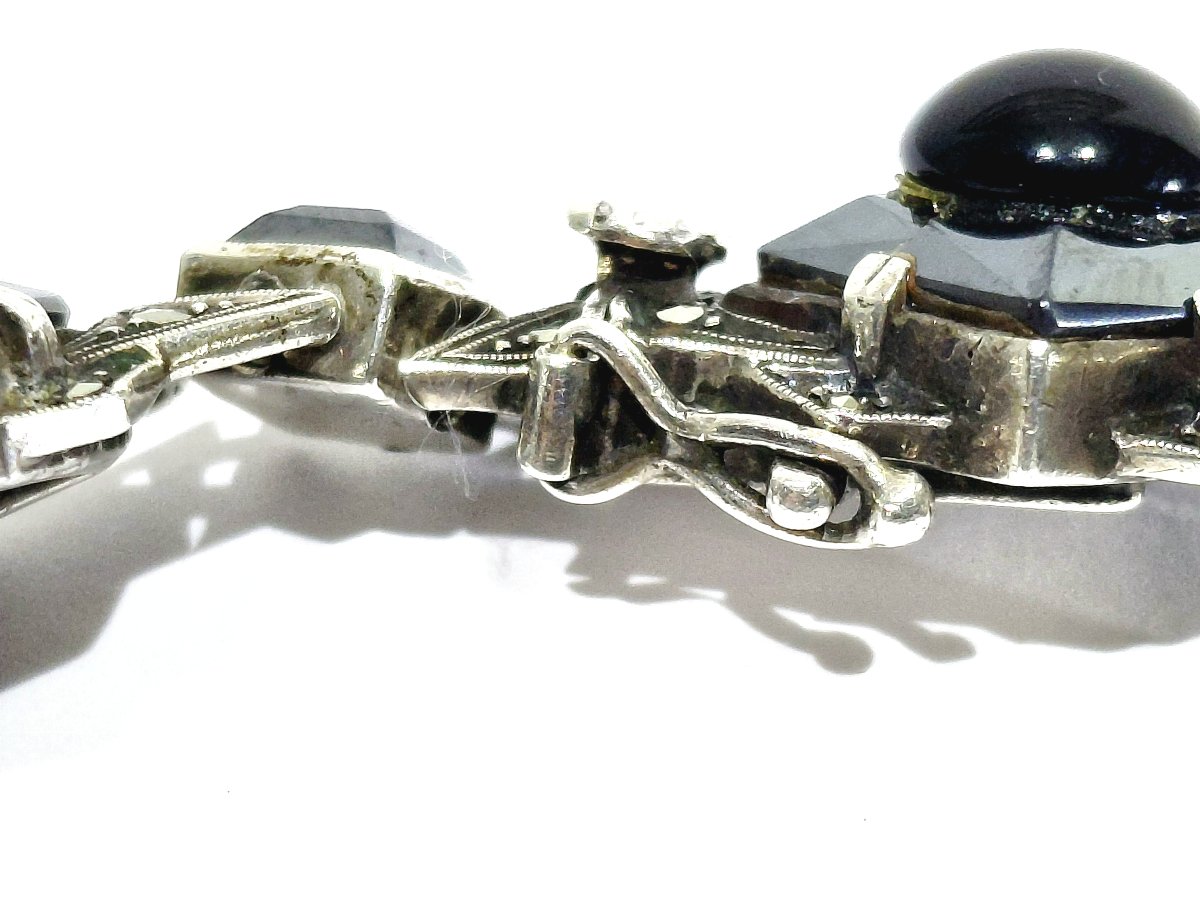 Silver, Onyx, And Marcassite Bracelet -photo-3