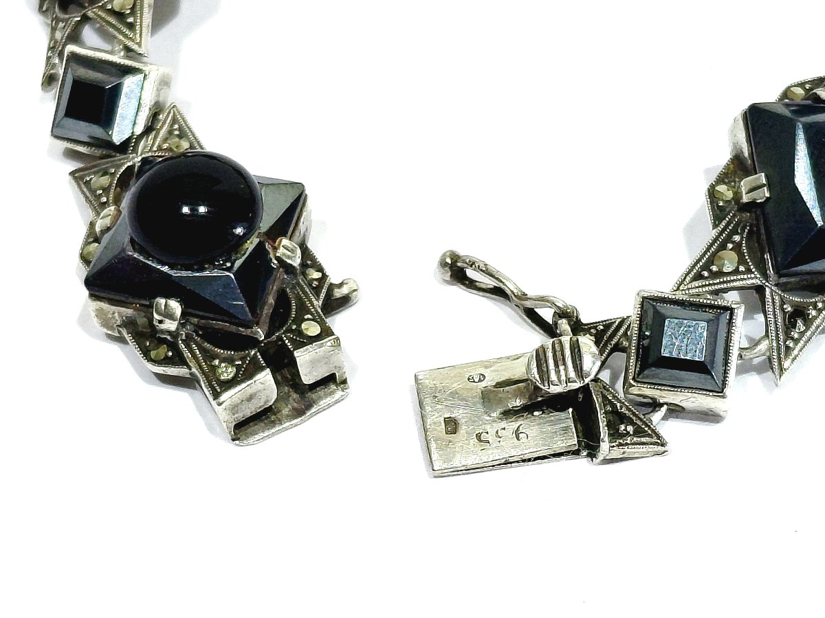 Silver, Onyx, And Marcassite Bracelet -photo-4