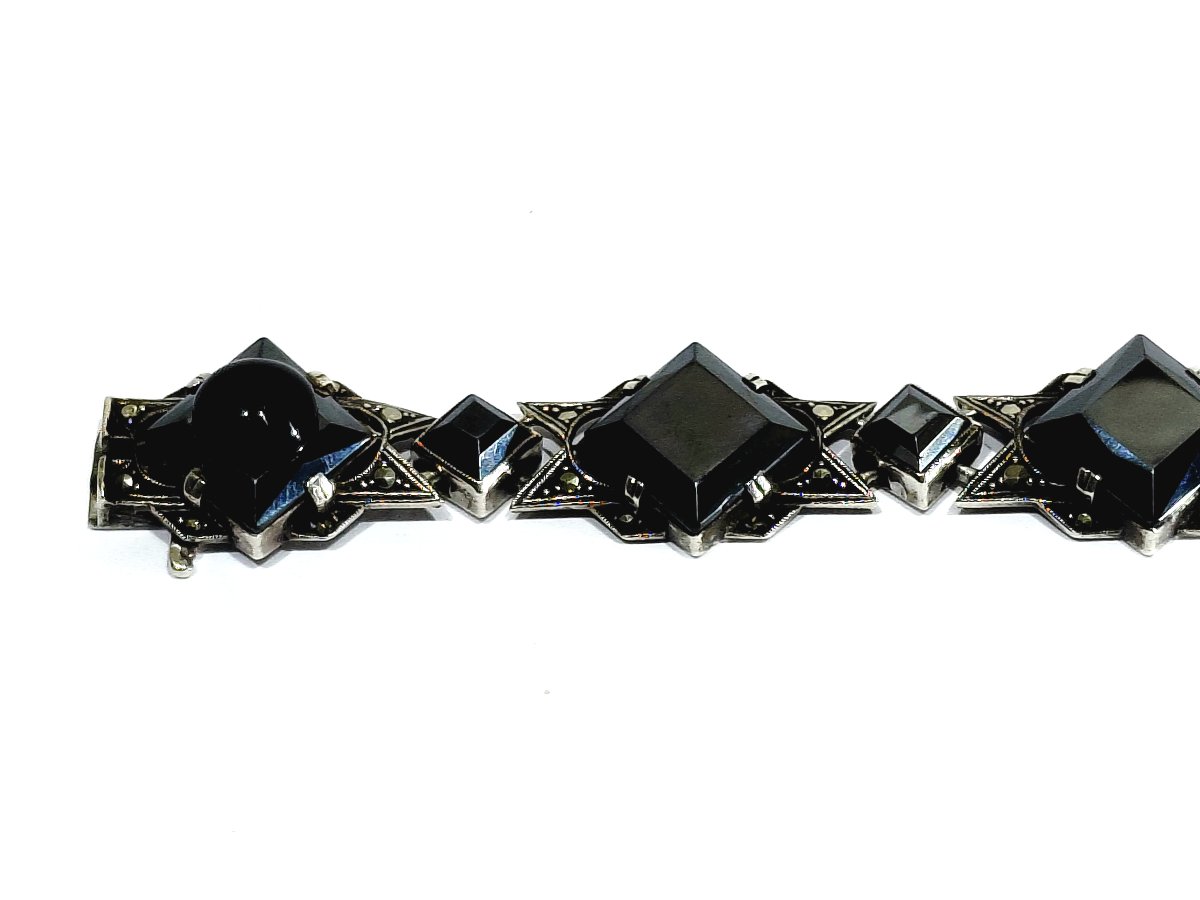 Silver, Onyx, And Marcassite Bracelet -photo-1