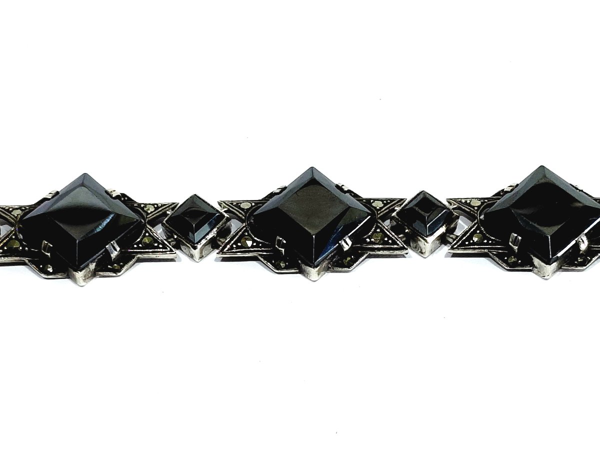 Silver, Onyx, And Marcassite Bracelet -photo-2