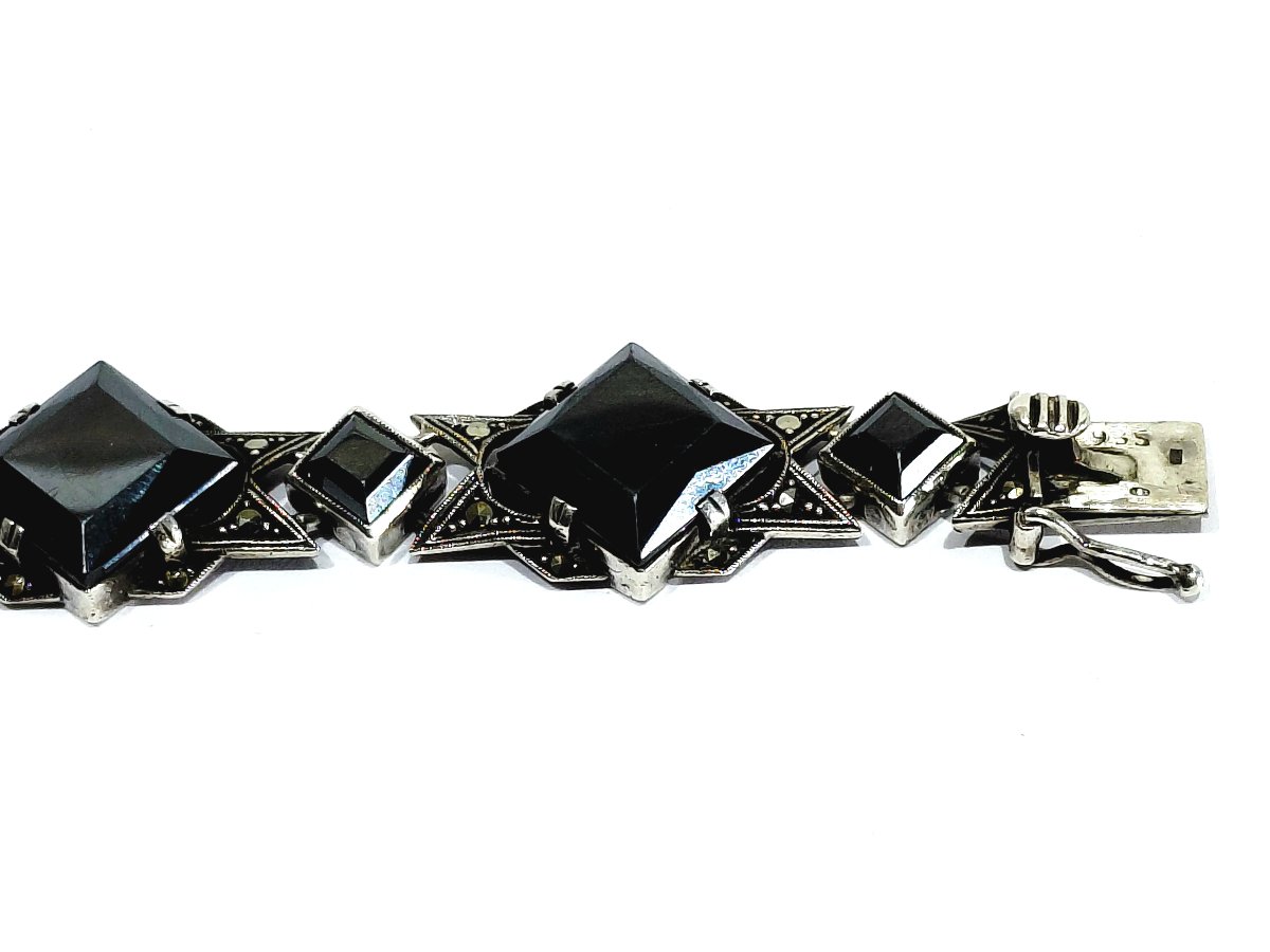 Silver, Onyx, And Marcassite Bracelet -photo-3