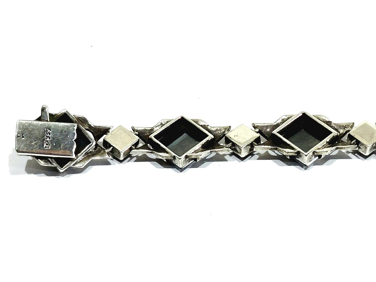 Silver, Onyx, And Marcassite Bracelet -photo-4