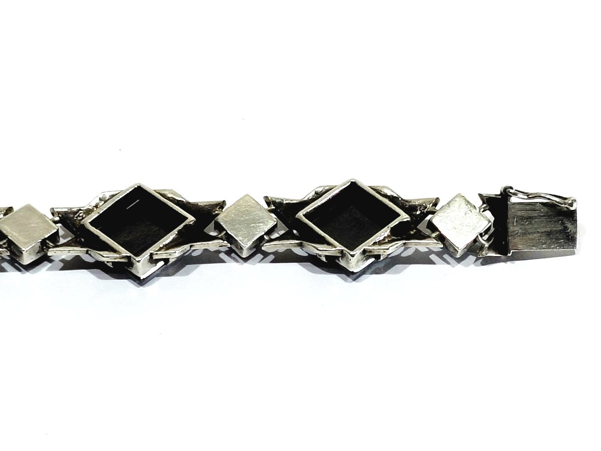 Silver, Onyx, And Marcassite Bracelet -photo-5