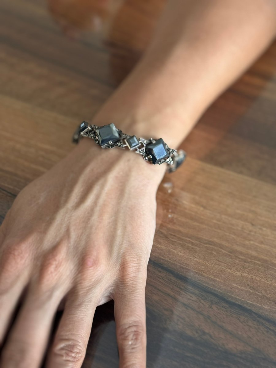 Silver, Onyx, And Marcassite Bracelet -photo-6