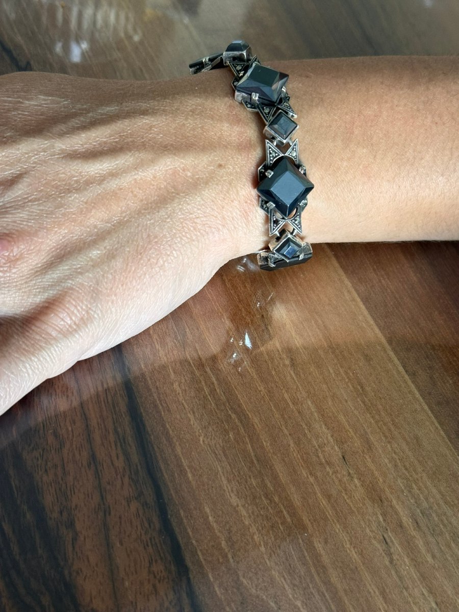 Silver, Onyx, And Marcassite Bracelet -photo-8