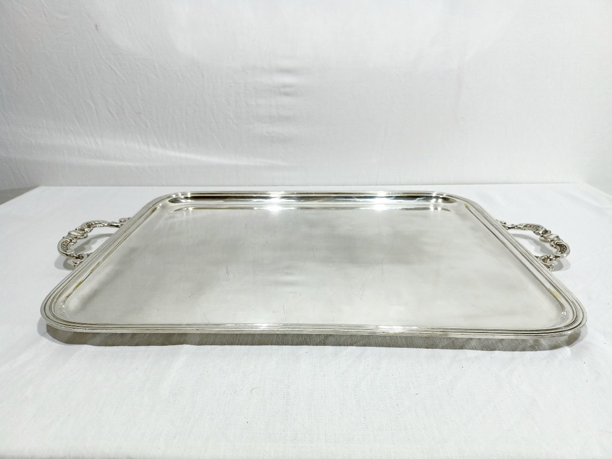 Silver-colored Metal Tray With Handles-photo-2