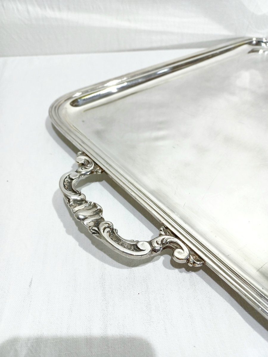 Silver-colored Metal Tray With Handles-photo-3