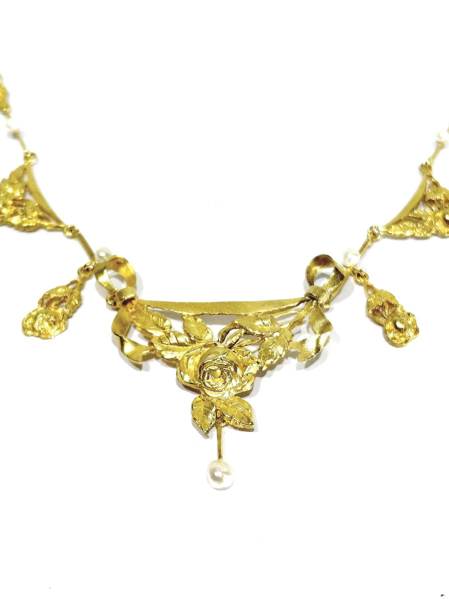 Draped Gold And Pearl Necklace-photo-2