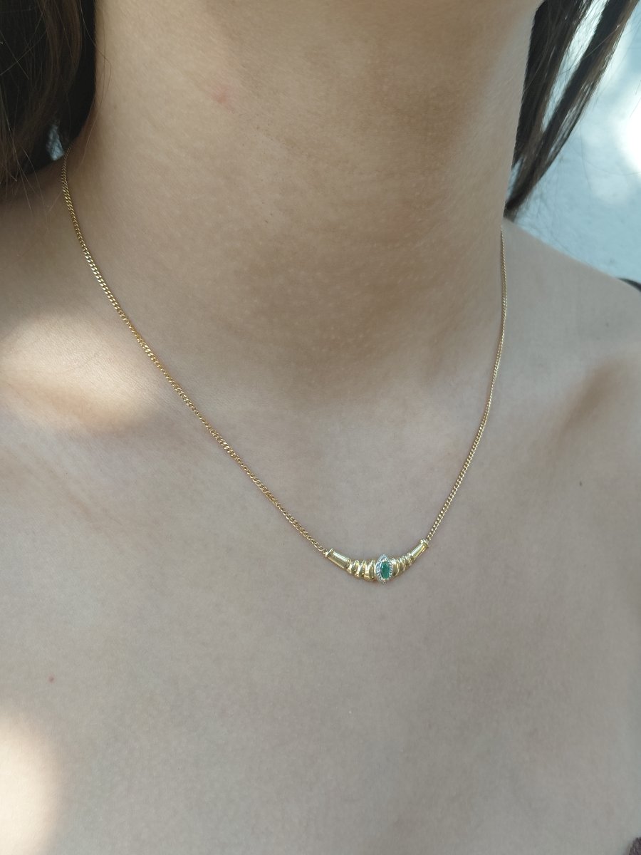 Necklace In Rose Gold, Yellow Gold, Emerald, And Diamonds-photo-7