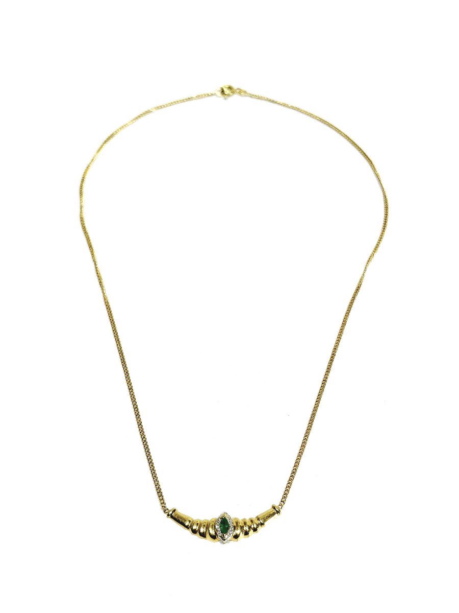 Necklace In Rose Gold, Yellow Gold, Emerald, And Diamonds