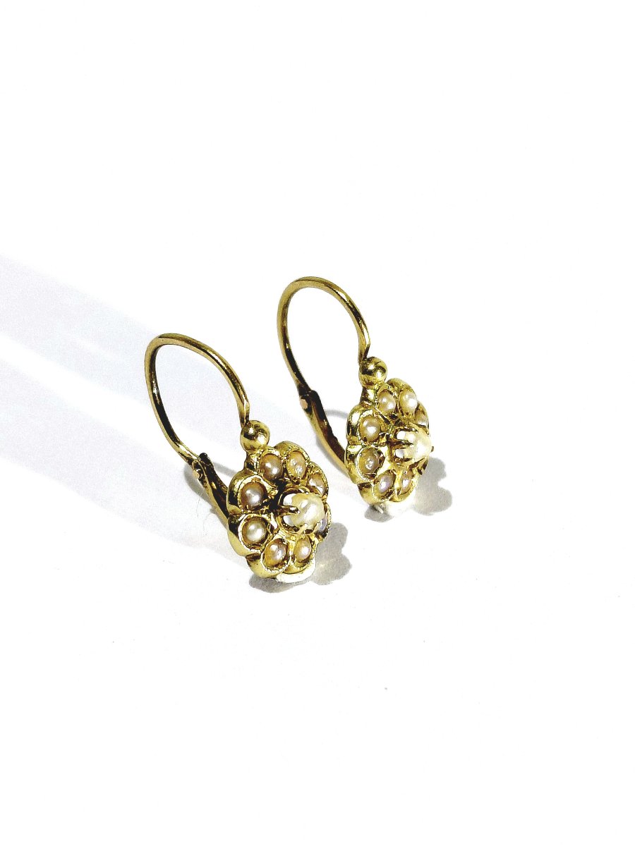Paire de boucle d’oreille dormeuse or et perles -photo-2
