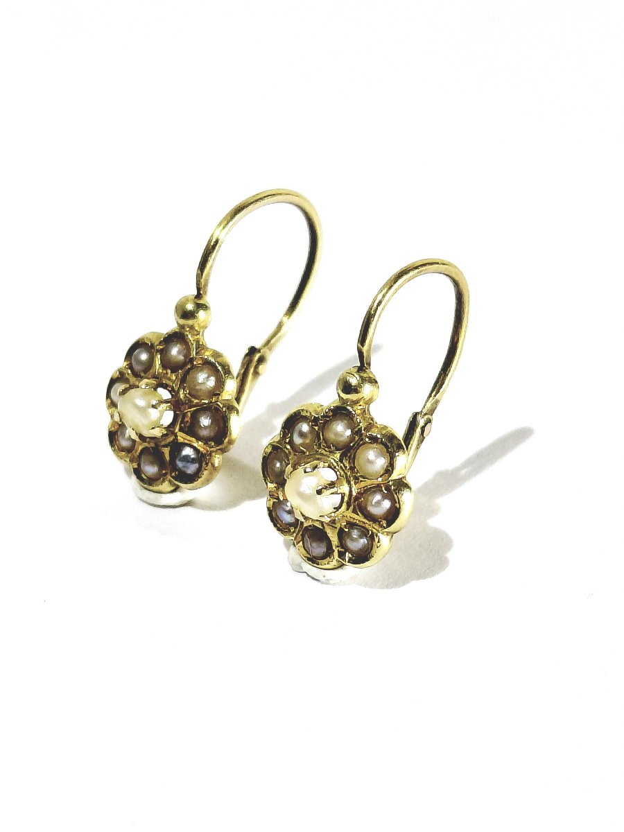 Paire de boucle d’oreille dormeuse or et perles -photo-2