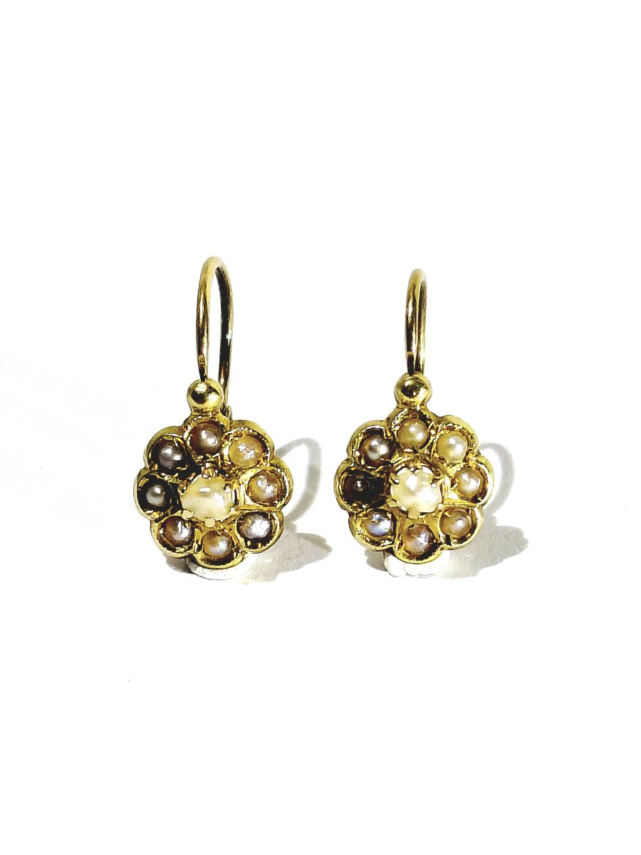 Paire de boucle d’oreille dormeuse or et perles -photo-3
