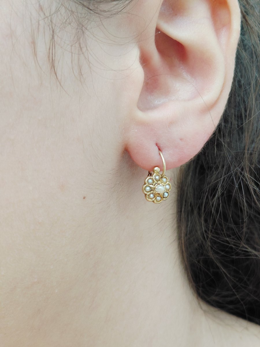 Paire de boucle d’oreille dormeuse or et perles -photo-8
