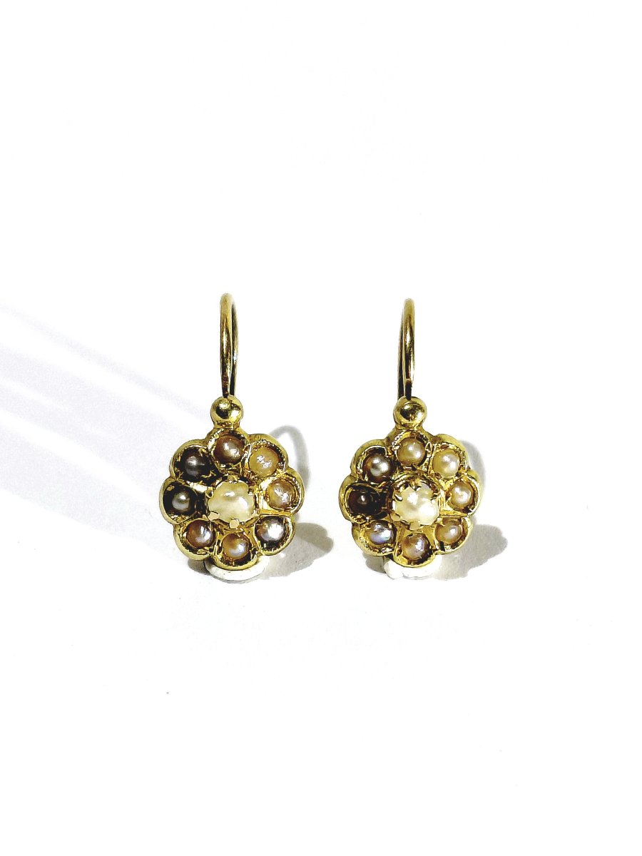Paire de boucle d’oreille dormeuse or et perles 