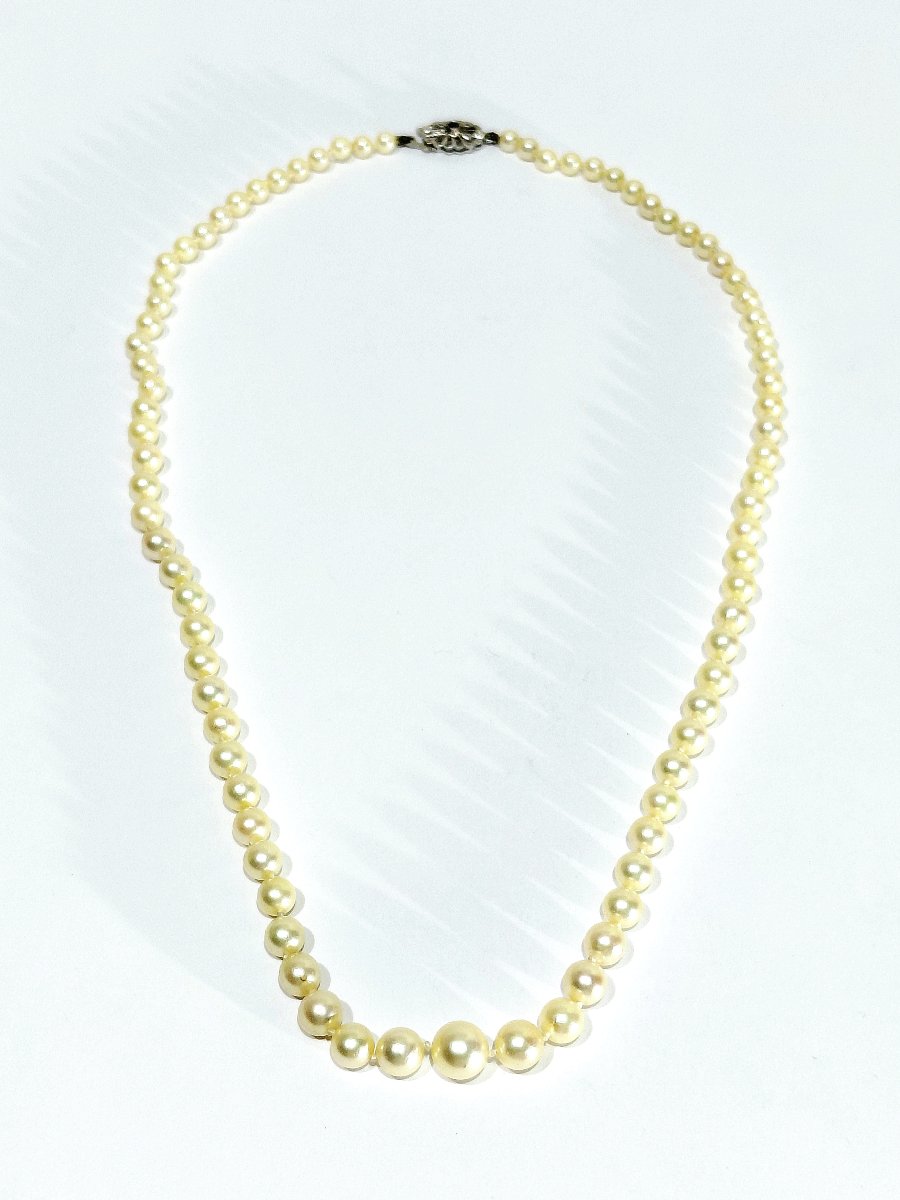 Collier de perles et fermoir en or blanc