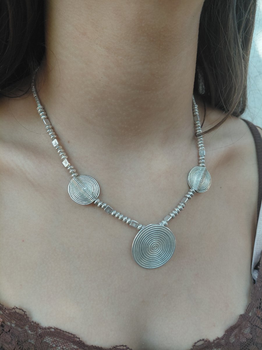 Silver Necklace With Circular Motifs-photo-7