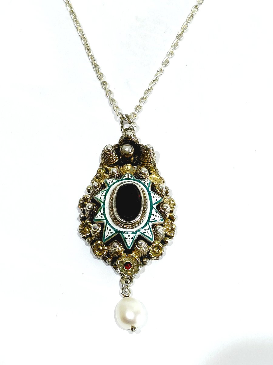Necklace Made Of Silver, Vermeil, Enamel, Garnet, And Pearl-photo-4