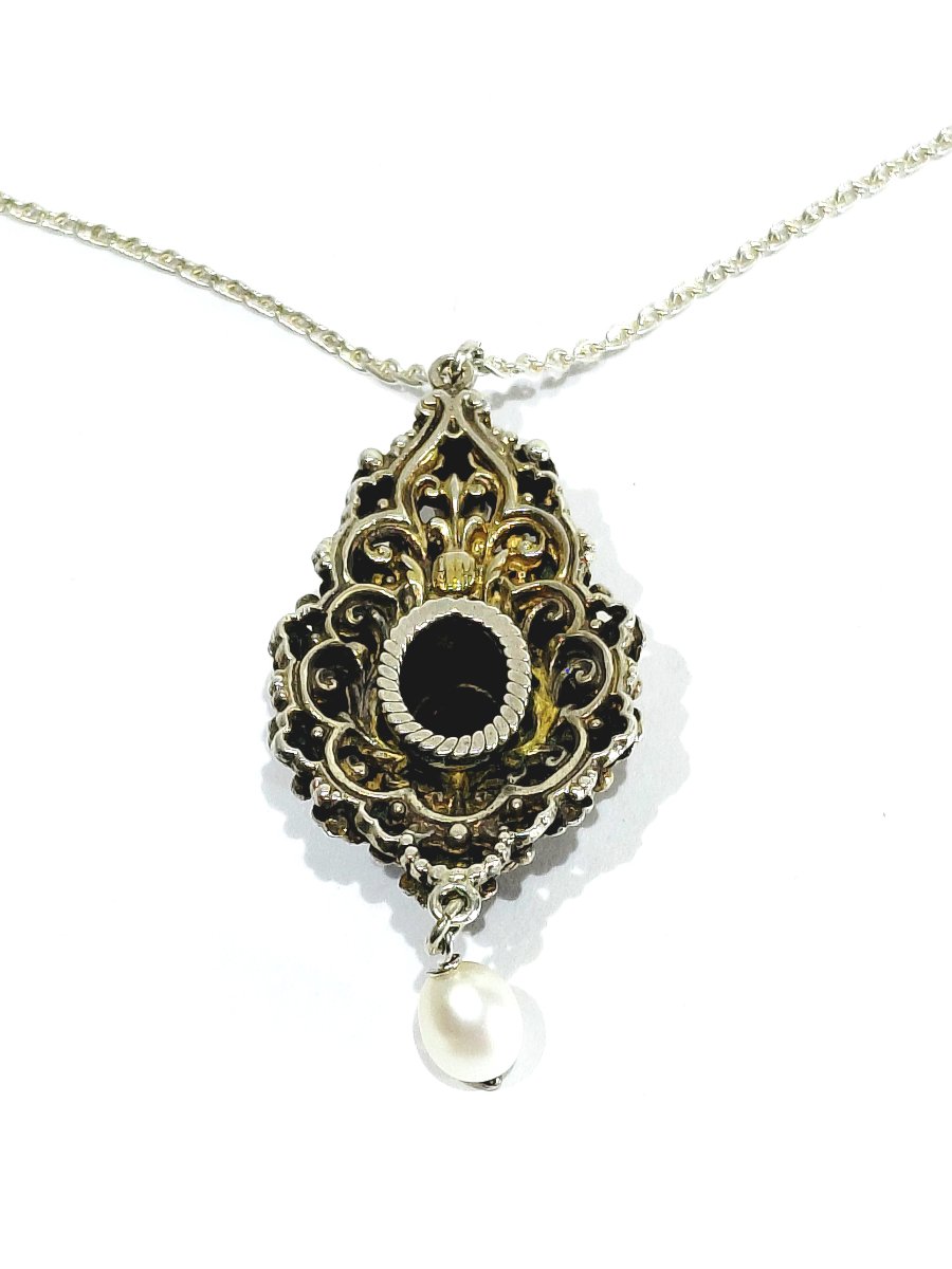 Necklace Made Of Silver, Vermeil, Enamel, Garnet, And Pearl-photo-4