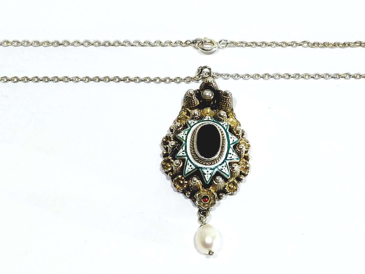 Necklace Made Of Silver, Vermeil, Enamel, Garnet, And Pearl-photo-5