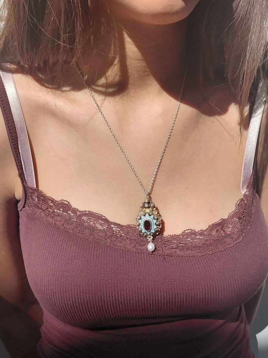 Necklace Made Of Silver, Vermeil, Enamel, Garnet, And Pearl-photo-6