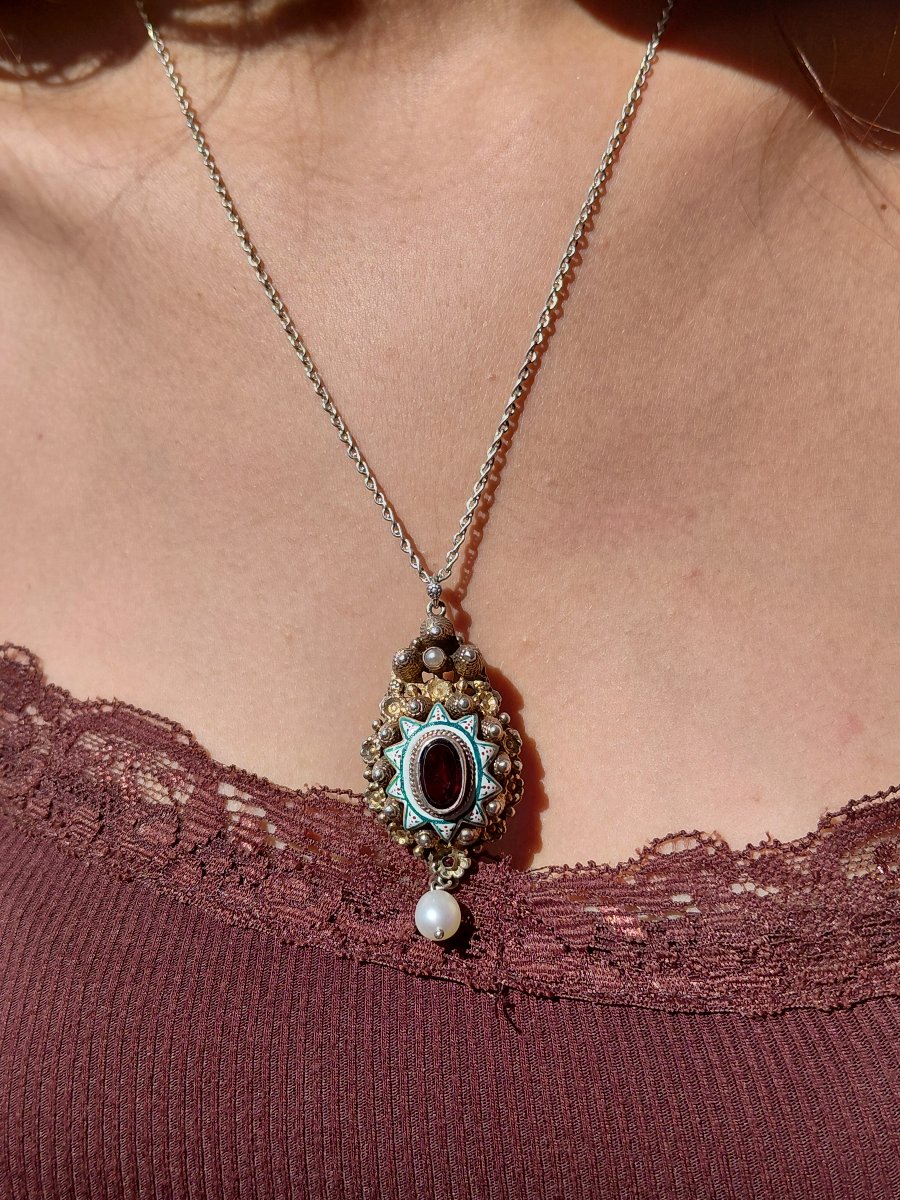 Necklace Made Of Silver, Vermeil, Enamel, Garnet, And Pearl-photo-8