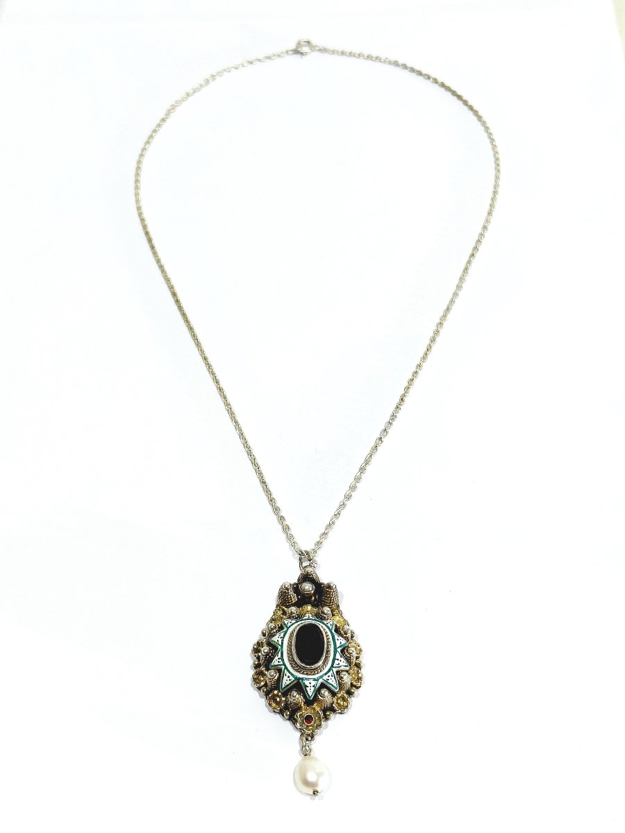 Necklace Made Of Silver, Vermeil, Enamel, Garnet, And Pearl