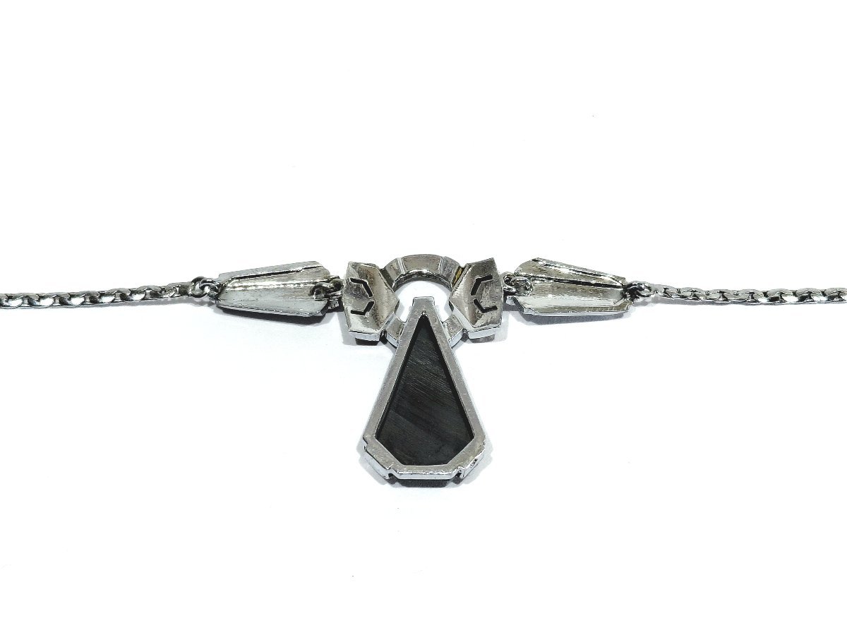 Rhodium-plated Silver Necklace With Onyx And Marcassite-photo-5