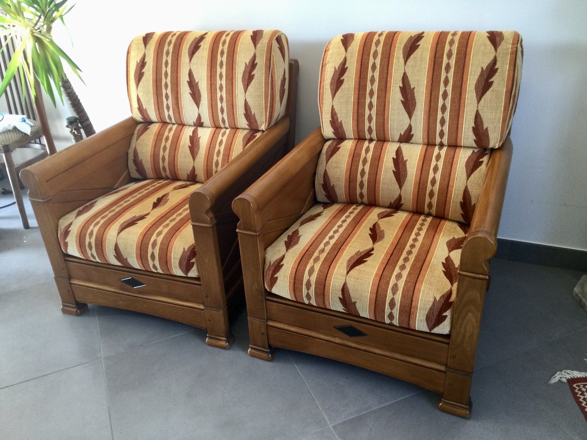 Jacques Leleu - Pair Of Cherry Wood Armchairs-photo-2